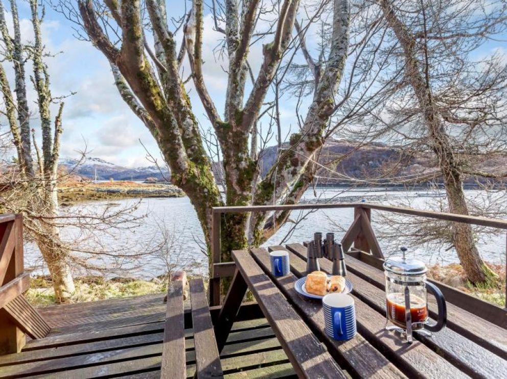 Secluded Fishing Cabin in Badachro - for rent with hot tub and stunning views of the north west Highland sea