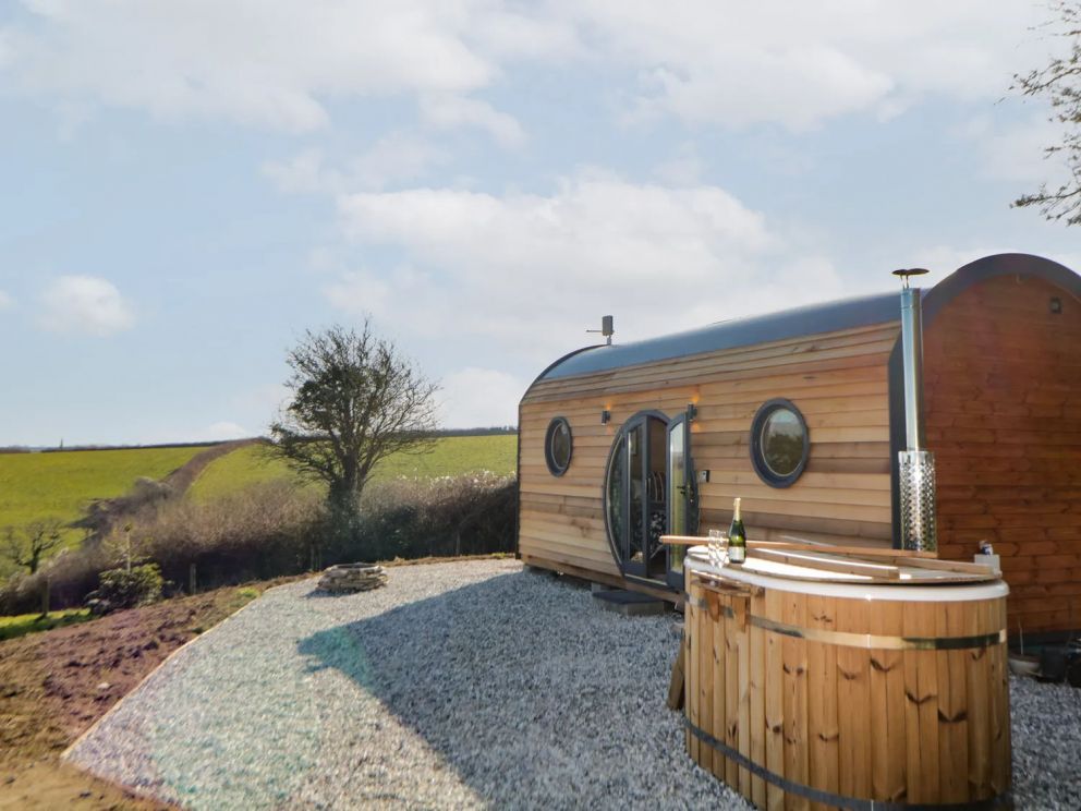Hidden Hill Glamping Cabins, Holbeton, Plymouth - glamping pods with wood-fired hot tub, close to the beach