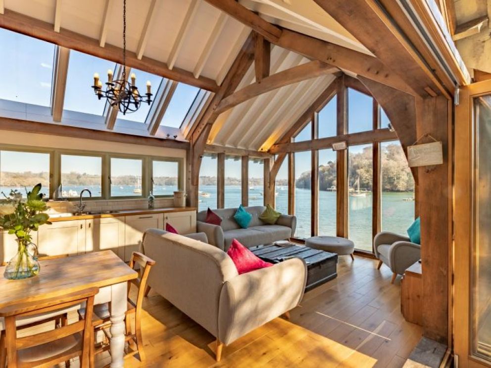 River Dart Lodge in Dartmouth for rent - floor to ceiling feature windows with stunning views of the River Dart